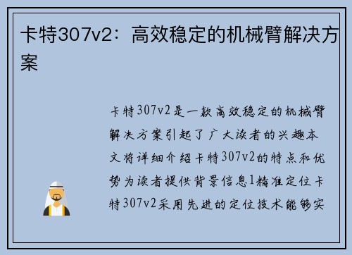 卡特307v2：高效稳定的机械臂解决方案