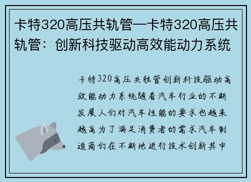 卡特320高压共轨管—卡特320高压共轨管：创新科技驱动高效能动力系统