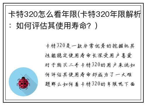 卡特320怎么看年限(卡特320年限解析：如何评估其使用寿命？)